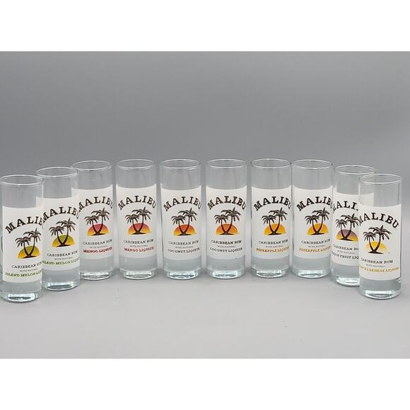 Malibu Other - Malibu Rum 2oz Shot Glasses Lot of 10 Coconut Mango Pineapple Passion Fruit Etc.